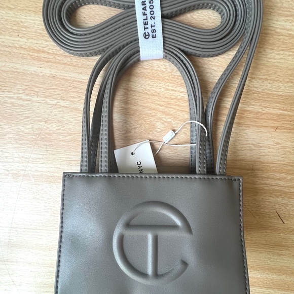 Telfar Handbags - Telfar Small Shopping Bag Double Strap Crossbody Vegan Leather Gray NWT